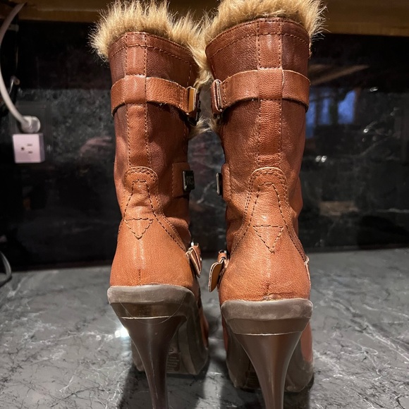 Guess Women's GW Benny Faux Fur Leather Heeled Boots 7.5 - Picture 7 of 10